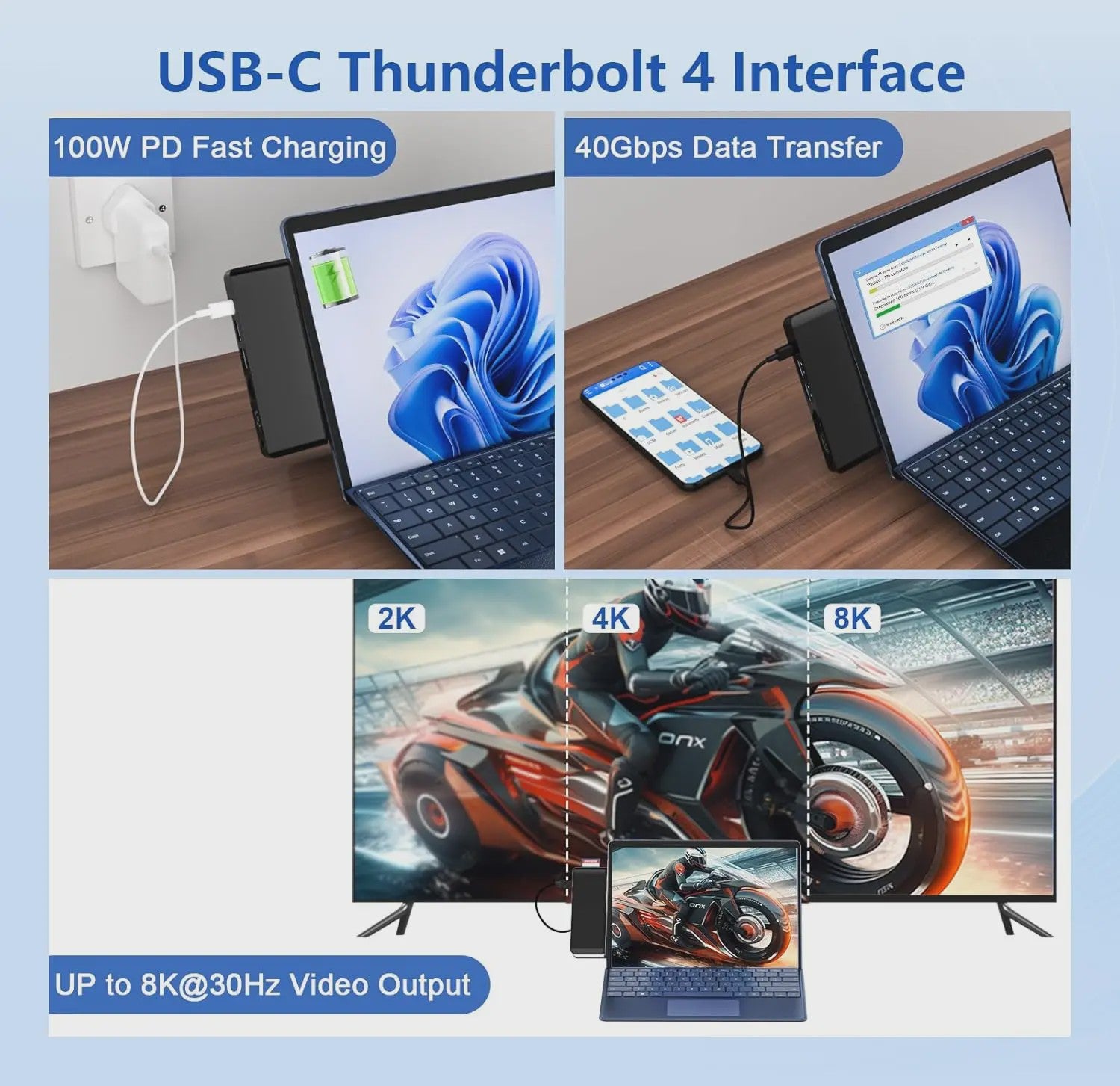 7-in-1 USB-C Docking Station voor Surface Pro 9/10/11/X met 4K HDMI, 100W PD & SD/TF Kaartlezer