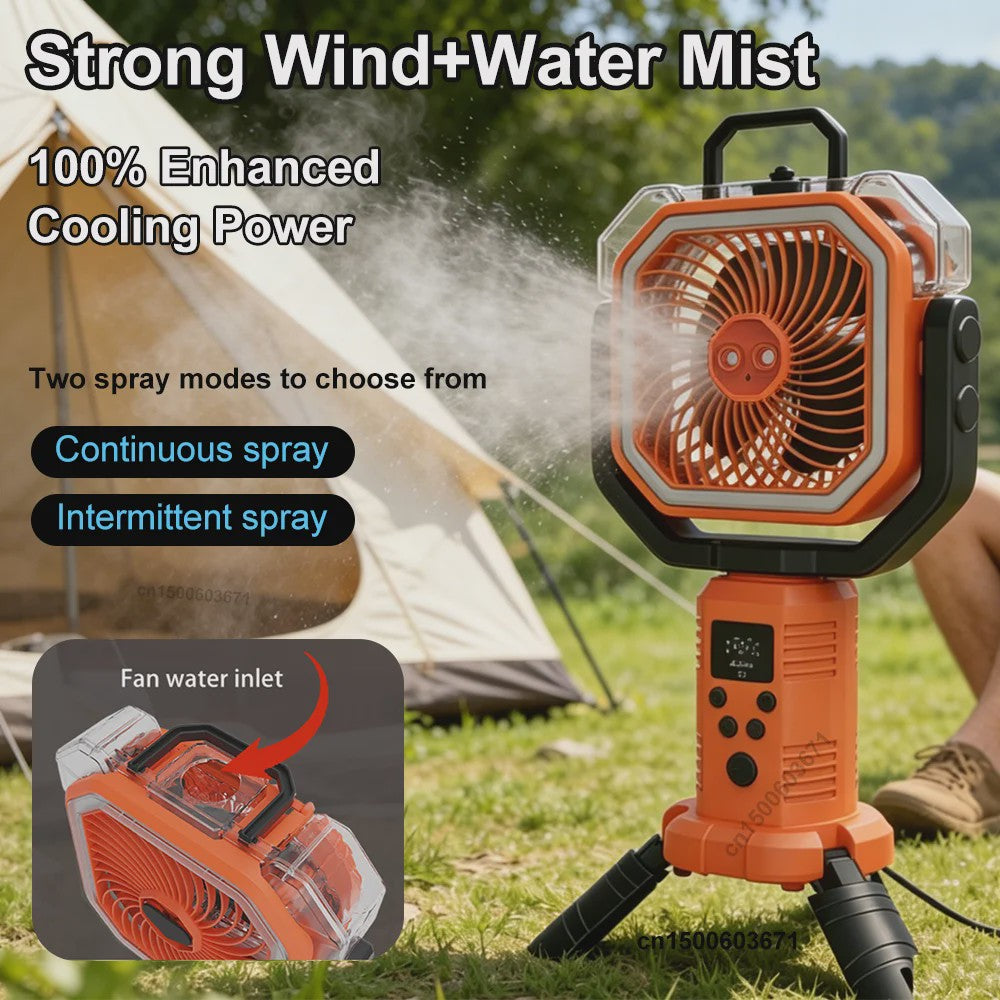 Draagbare Camping Ventilator met Vernevelaar, 20000mAh, Afstandsbediening & LED Licht