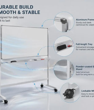 Mobiel Dubbelzijdig Magnetisch Whiteboard met Wieltjes, Pennen & Gum - 120x60cm