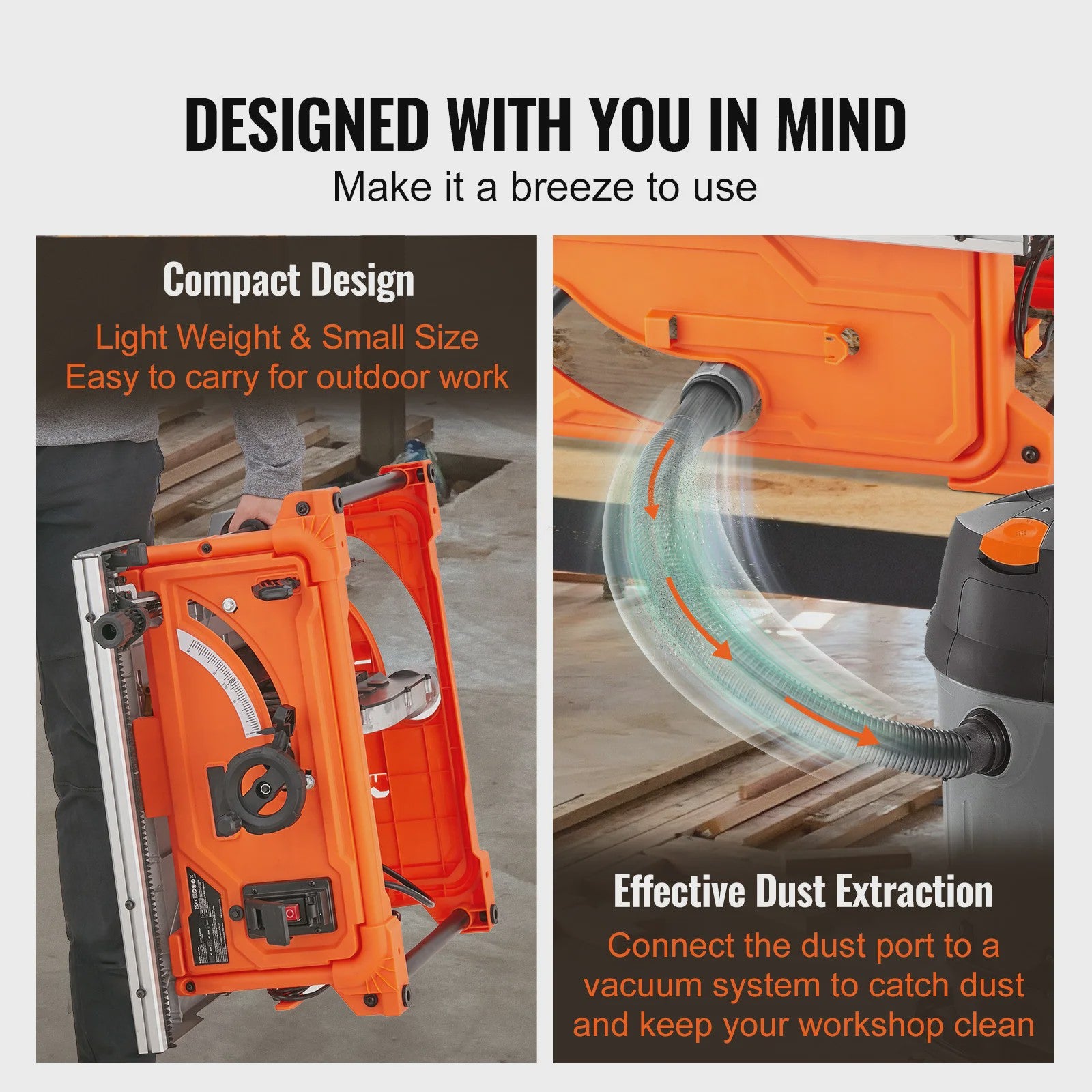 SucceBuy 10-inch Tafelzaag 8A - Draagbaar & Compact voor Jobsite & DIY Houtbewerking