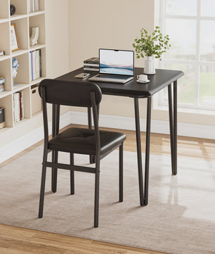Compact Houten Eettafel voor 2 Personen met Gestoffeerde Stoelen - Ruimtebesparend & Modern