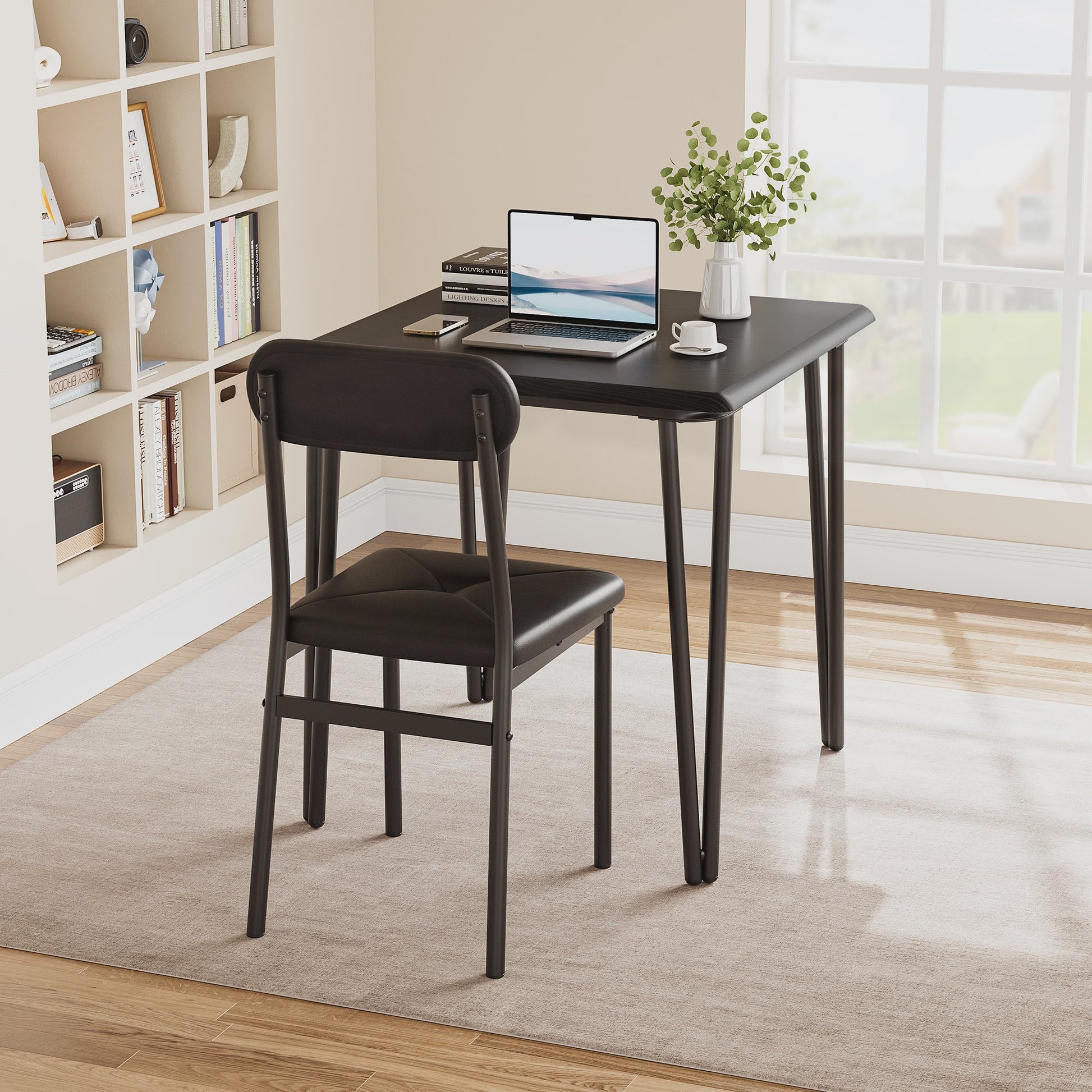 Compact Houten Eettafel voor 2 Personen met Gestoffeerde Stoelen - Ruimtebesparend & Modern