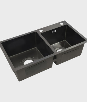 Dubbele RVS Spoelbak met Zwart Wastafelmeubel - Vrijstaand 30-Inch