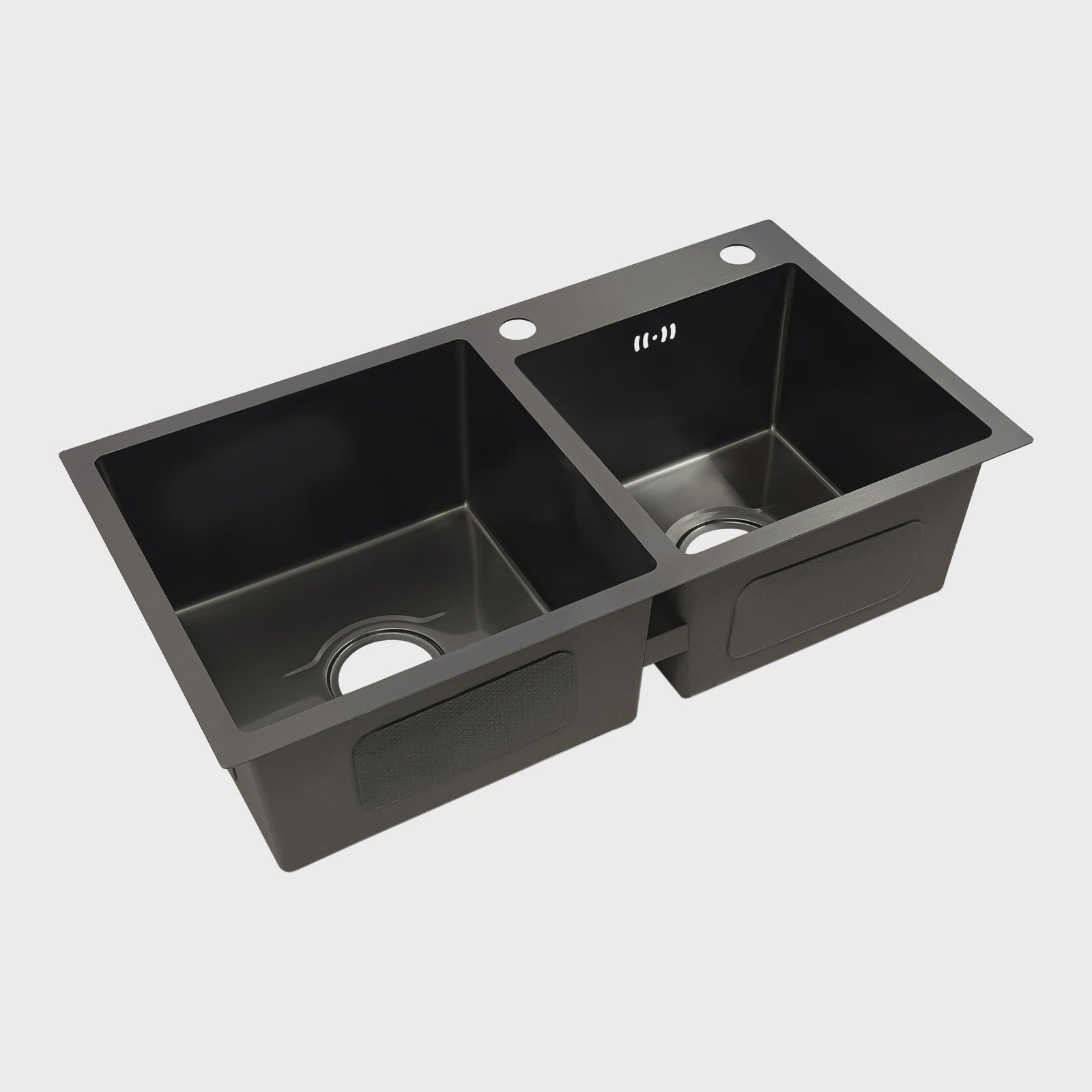 Dubbele RVS Spoelbak met Zwart Wastafelmeubel - Vrijstaand 30-Inch