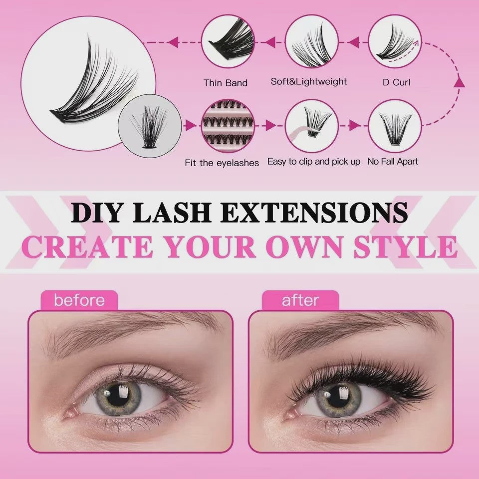 DIY Wimperextensie Set: Kluster Wimper Extensions met Bond, Seal & Tweezer (8-16mm)