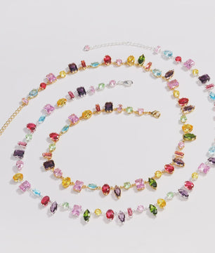 Luxe Goudkleurige Ketting met Kleurrijke Kristallen Zirkonia - Dames Sieraden