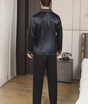 Luxe Heren Pyjama Set van Zijde Satijn: Comfortabele Lange Mouw & Grote Maten Home Suit