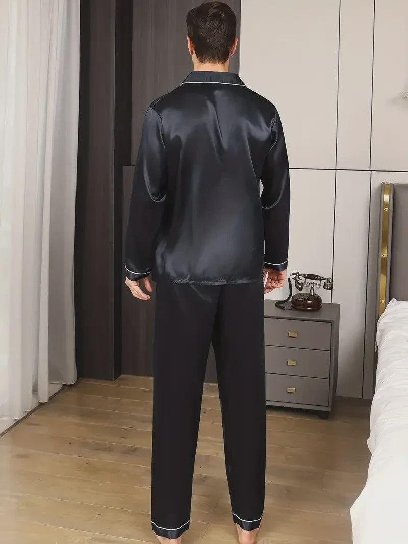 Luxe Heren Pyjama Set van Zijde Satijn: Comfortabele Lange Mouw & Grote Maten Home Suit