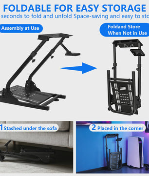 Opvouwbare Racing Wheel Stand van Carbon Staal met Shifter Mount - Compatibel met Logitech & Thrustmaster