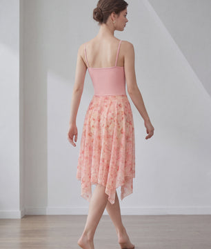 Lyrical Danskostuum Dames - Luchtig Mesh Jurk met Asymmetrische Zoom & V-hals