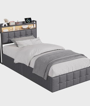 Modern Eenpersoons Bed 90x200cm met LED, USB en Opbergruimte