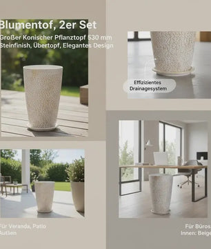 Set van 2 Elegante Hoge Bloempotten met Steenlook - 53 cm - Beige