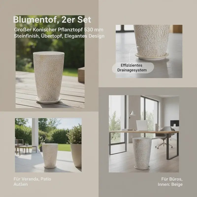 Set van 2 Elegante Hoge Bloempotten met Steenlook - 53 cm - Beige