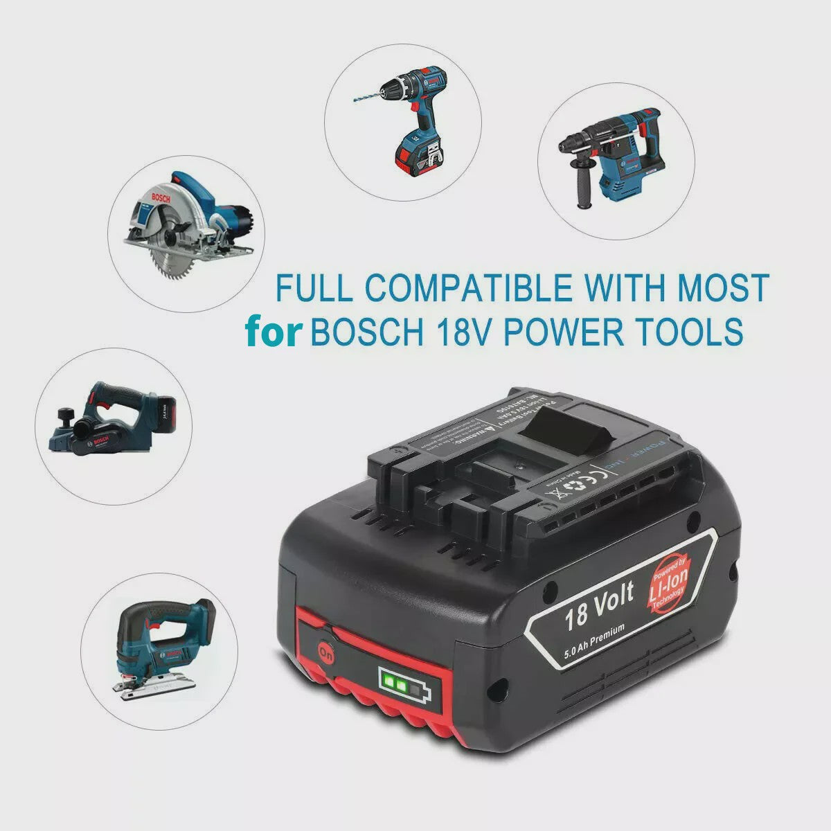 Bosch 18V 8.0Ah Li-ion Accu - Krachtige Vervanging voor GBA, GSR, GSB Power Tools