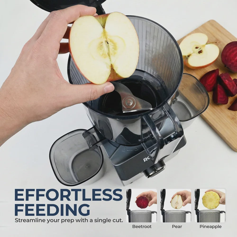 ROUNY Slowjuicer - Filter-vrij, 130mm Brede Vulopening, Makkelijk Reinigen, voor Sapjes & IJs