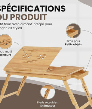 Opklapbare Bamboe Bedtafel met Verstelbare Hoogte & Kantelbaar Bureau - Ideaal voor Laptop, Ontbijt & Lezen