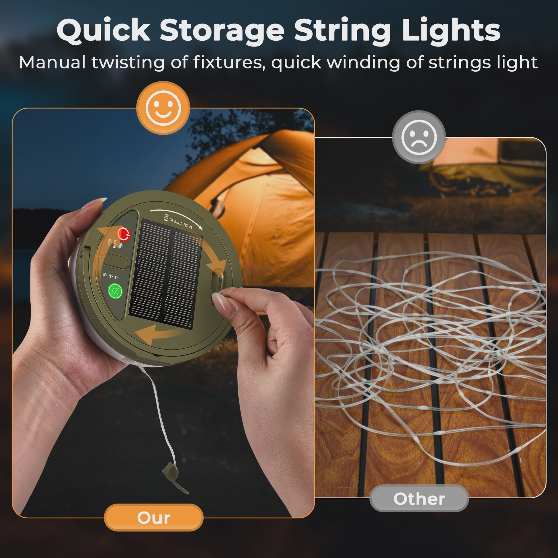 Draagbare LED Campinglamp met 13 Modi - Oplaadbaar & Zonne-energie voor Buitenfeesten en Tuindecoratie