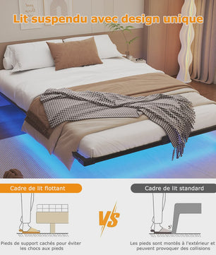 Zwevend Metalen Bedframe met LED Verlichting - Modern Platform Bed