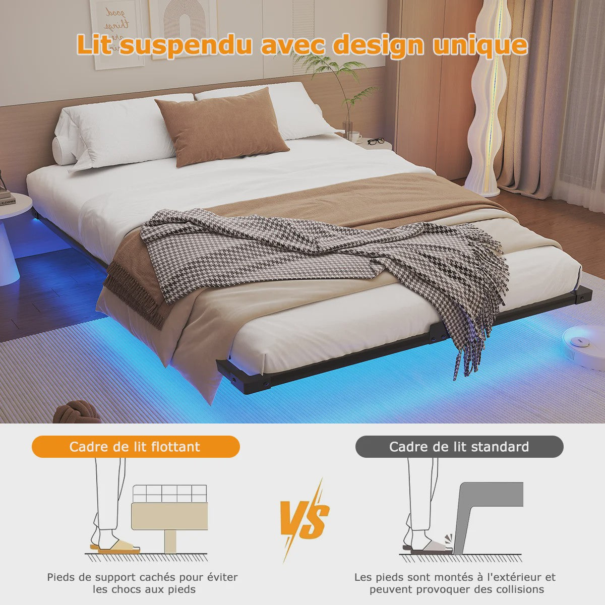Zwevend Metalen Bedframe met LED Verlichting - Modern Platform Bed