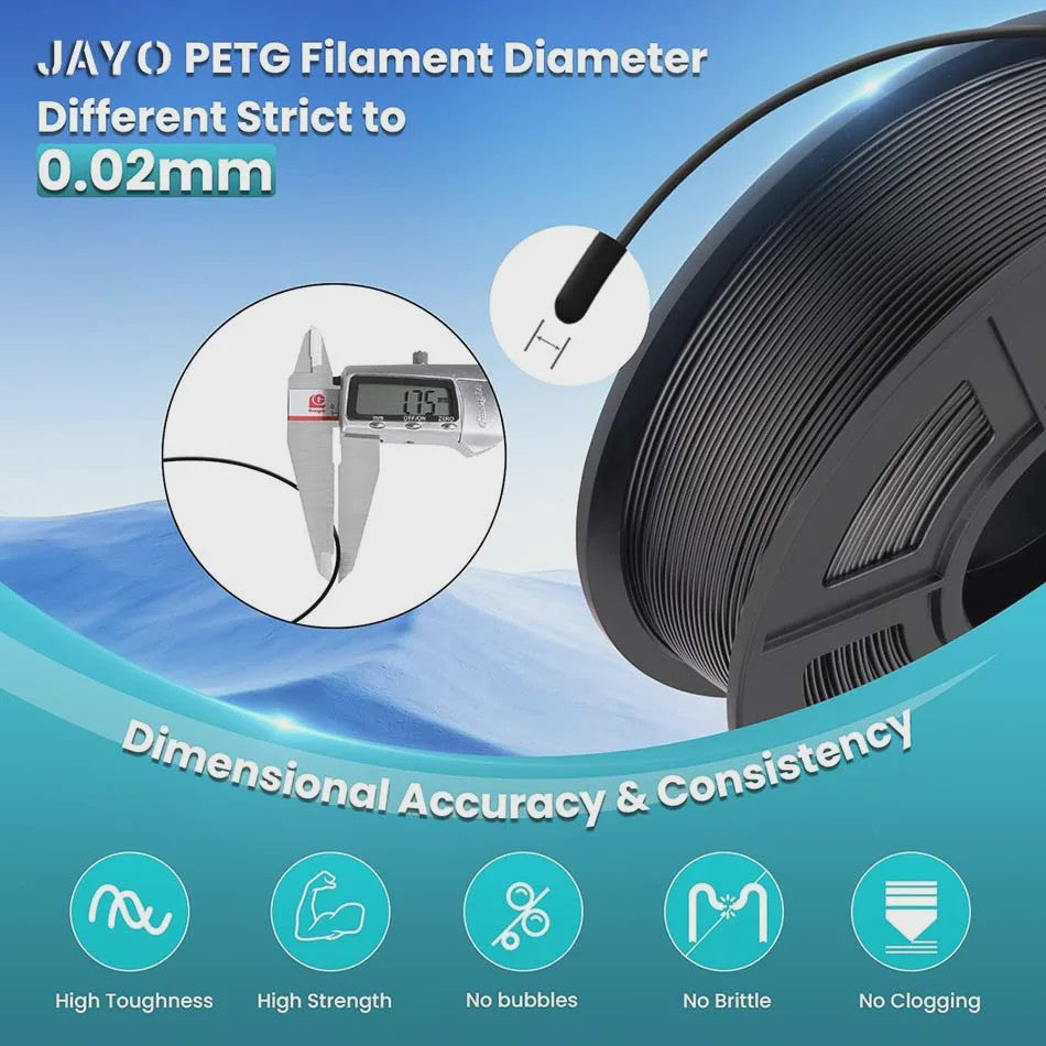 JAYO PETG 3D Printer Filament - 1.75mm Clear, 1.1kg, Hoge Taaiheid, Net Gewikkeld