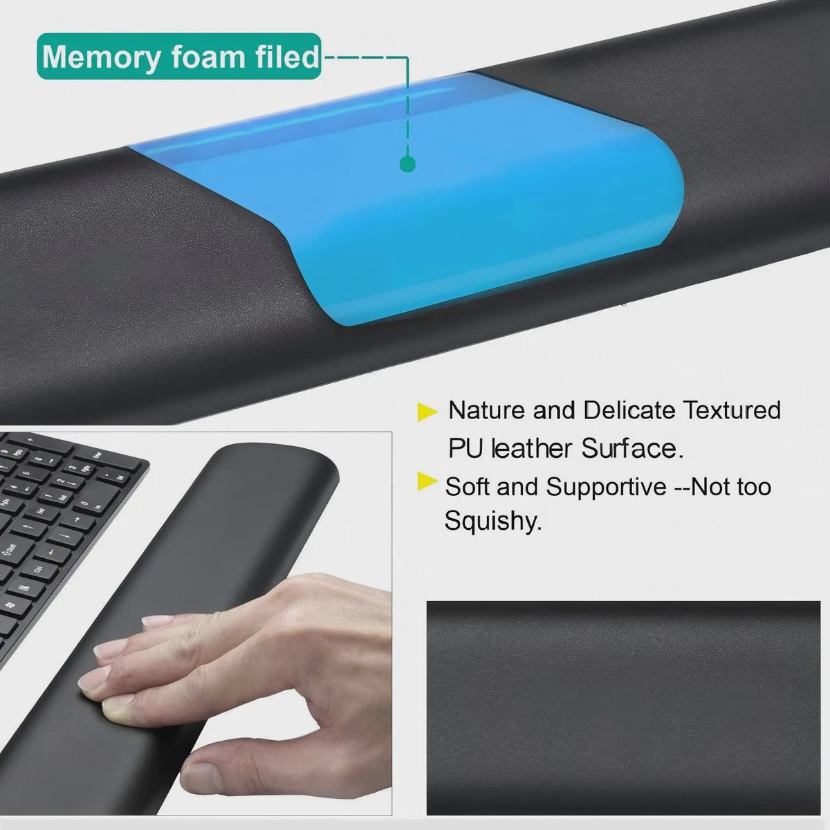 3-in-1 Ergonomische Bureau Set: XXL Muismat (900x400mm) met Polssteunen van Memory Foam & Waterdicht PU Leer