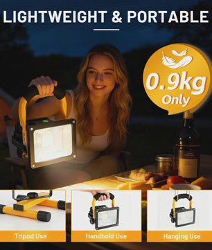 Oplaadbare LED Werkspot 30W - Waterdicht IP65, 3600mAh, Dimbare Modi & Rode/Blauwe Noodfunctie
