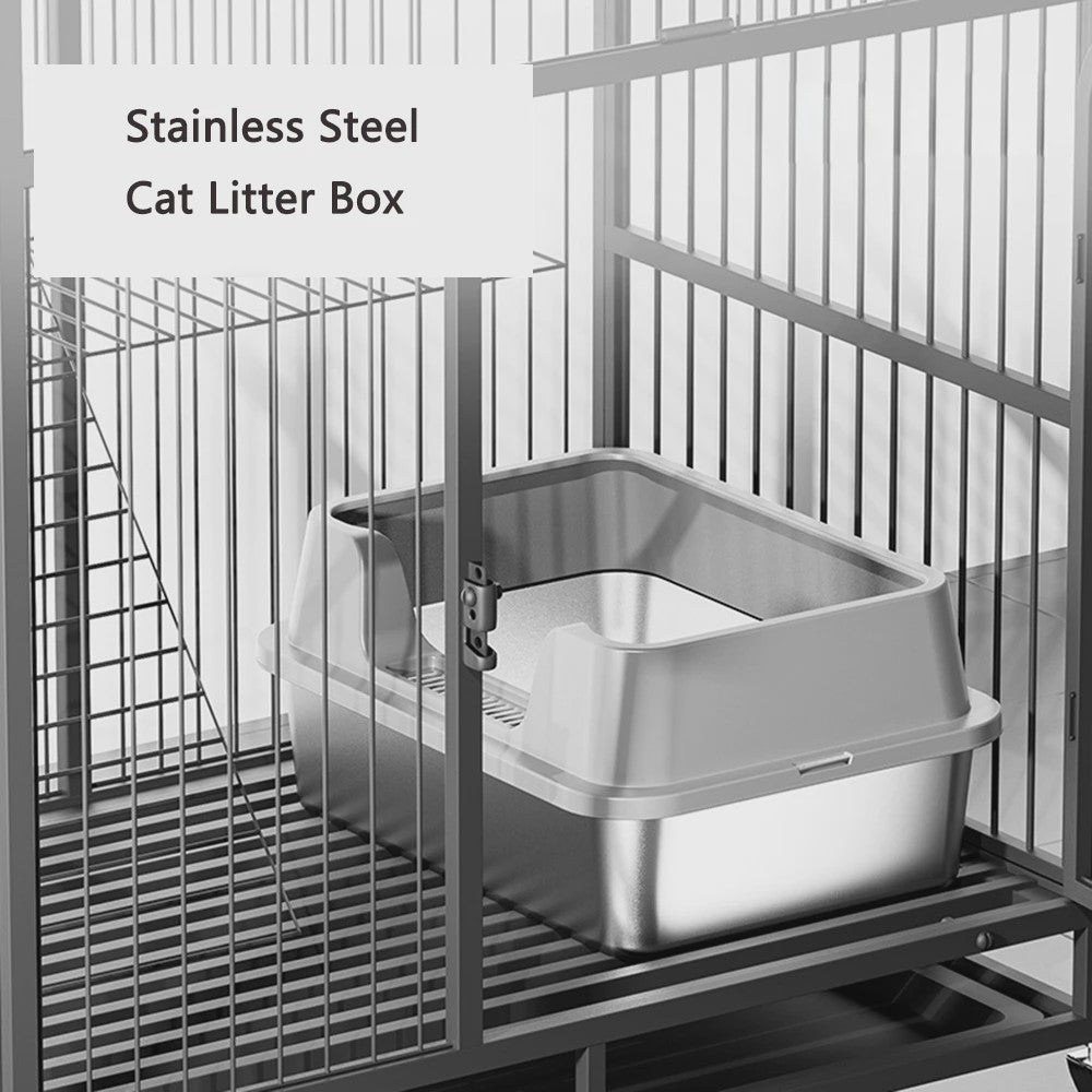 XL RVS Kattenbak met Deksel en Schep - Hoge Randen, Anti-aanbak
