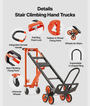 3-in-1 Industriële Omslagbare Traplift Kar - 350 kg Max. Draagvermogen - Opvouwbare Handkar Dolly