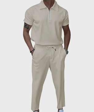 Zomer Heren Pak: Casual Short Sleeve Polo met Rits en Comfortabele Broek