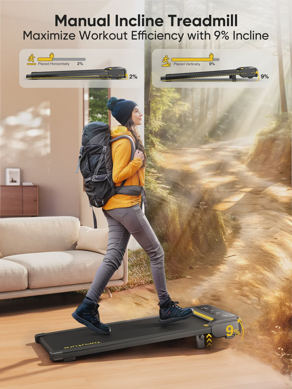 Toputure TP3 Walking Pad Loopband - 10 km/u, 9% Incline, 2.5PK, Compact & Slim