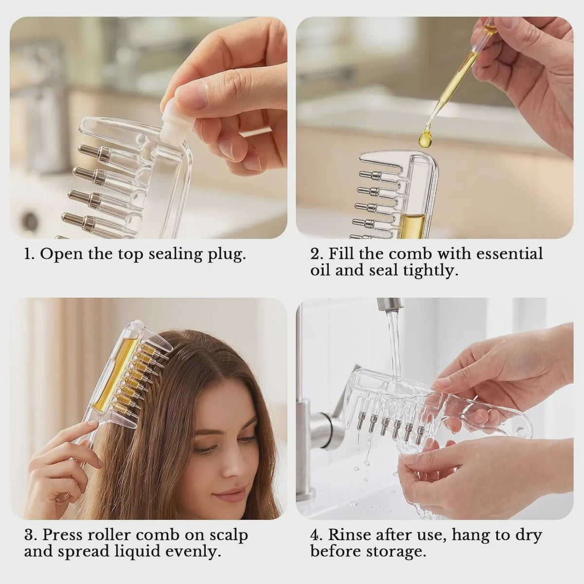 Essentiële Olie Applicator Kam: Stimuleer Haargroei & Hoofdhuidmassage
