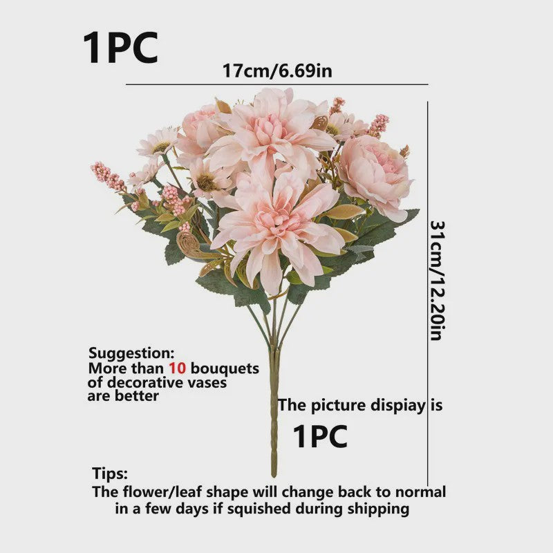 Kunstboeket Dahlia Rozen Madeliefjes - Zijde Bloemen voor Feestelijke Decoratie