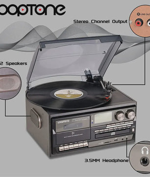 LoopTone Vintage 3-in-1 Platenspeler met Bluetooth, CD, Cassette, Radio & USB Opname
