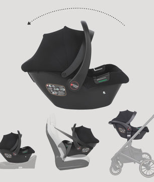 Babyvoyage Zwarte I-Size Babyautostoel met Isofix Basis, UPF45+ Zonbescherming en Ademend Mesh