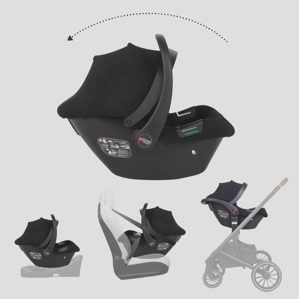 Babyvoyage Zwarte I-Size Babyautostoel met Isofix Basis, UPF45+ Zonbescherming en Ademend Mesh