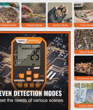 Professionele Oplaadbare Metaaldetector - 12" IP68 Waterdicht, 7 Modi & LCD