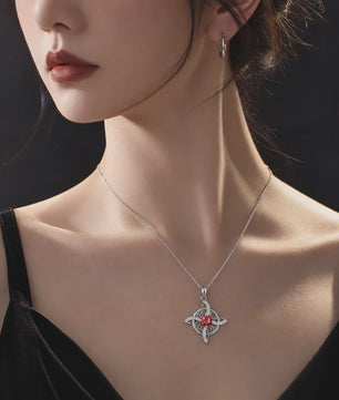 Mystieke Wicca Knoop Ketting met Kristal en Geboortesteen - Ster Maan Amulet