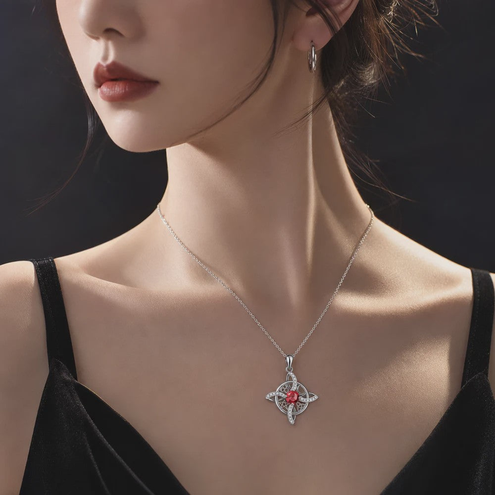Mystieke Wicca Knoop Ketting met Kristal en Geboortesteen - Ster Maan Amulet