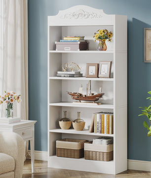 Moderne Witte Boekenkast 5 Lagen - 73 Inch Hoge Boekenkast