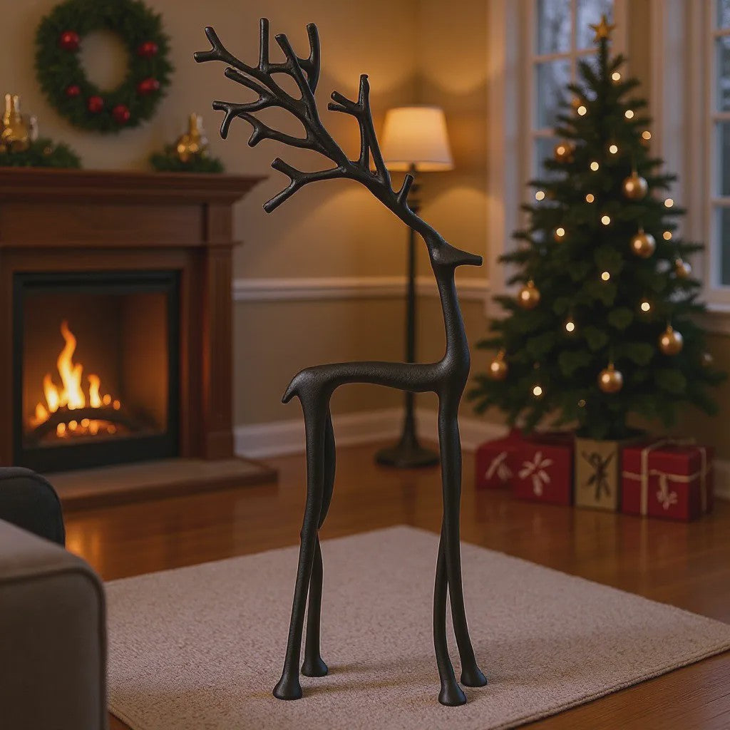 Klassiek Zwart Herten Beeldje - Elegante Kerstboomtopper & Jaarrond Decoratie