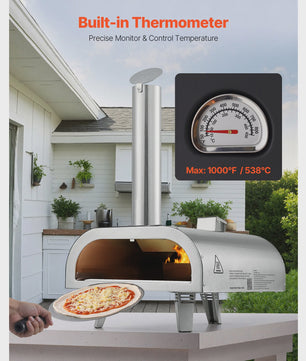 Draagbare Pizzaoven voor Buiten - 12 inch, Pellets, Ingebouwde Thermometer & Snel Bakken