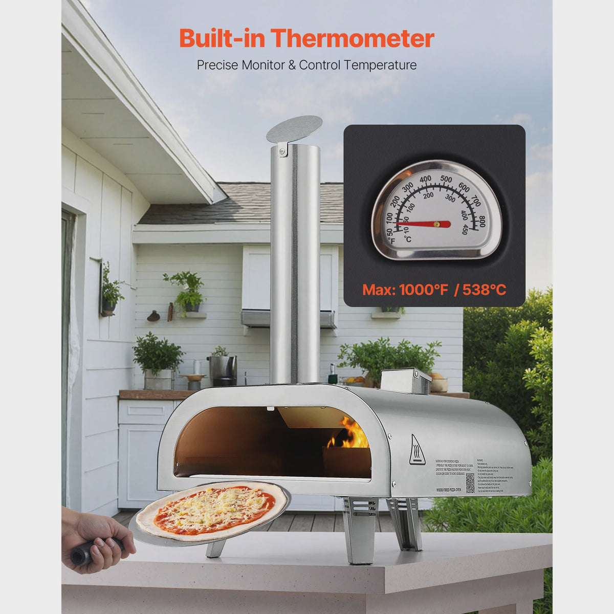 Draagbare Pizzaoven voor Buiten - 12 inch, Pellets, Ingebouwde Thermometer & Snel Bakken