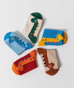 5 Paar Leuke Kindersokken met Dinosaurus Print - Comfortabel en Vrolijk