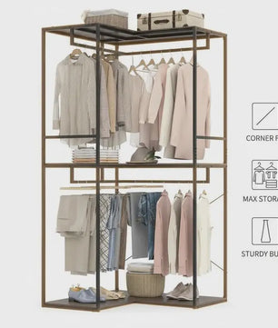 Hoek Kledingrek Wardrobe met Opslagplanken en Hangrail - 100x100x200 cm