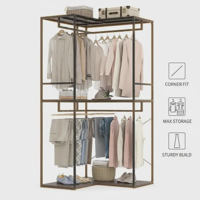 Hoek Kledingrek Wardrobe met Opslagplanken en Hangrail - 100x100x200 cm