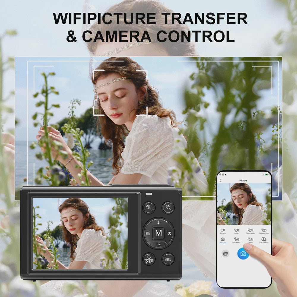 Ourlife Digitale Camera 5K 80MP met 18x Zoom, WIFI & Dual IPS Scherm - Vintage Vlog Camera