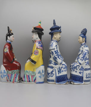 Set Keramische Beelden Chinese Keizer en Keizerin - Qing Dynastie Decoratie