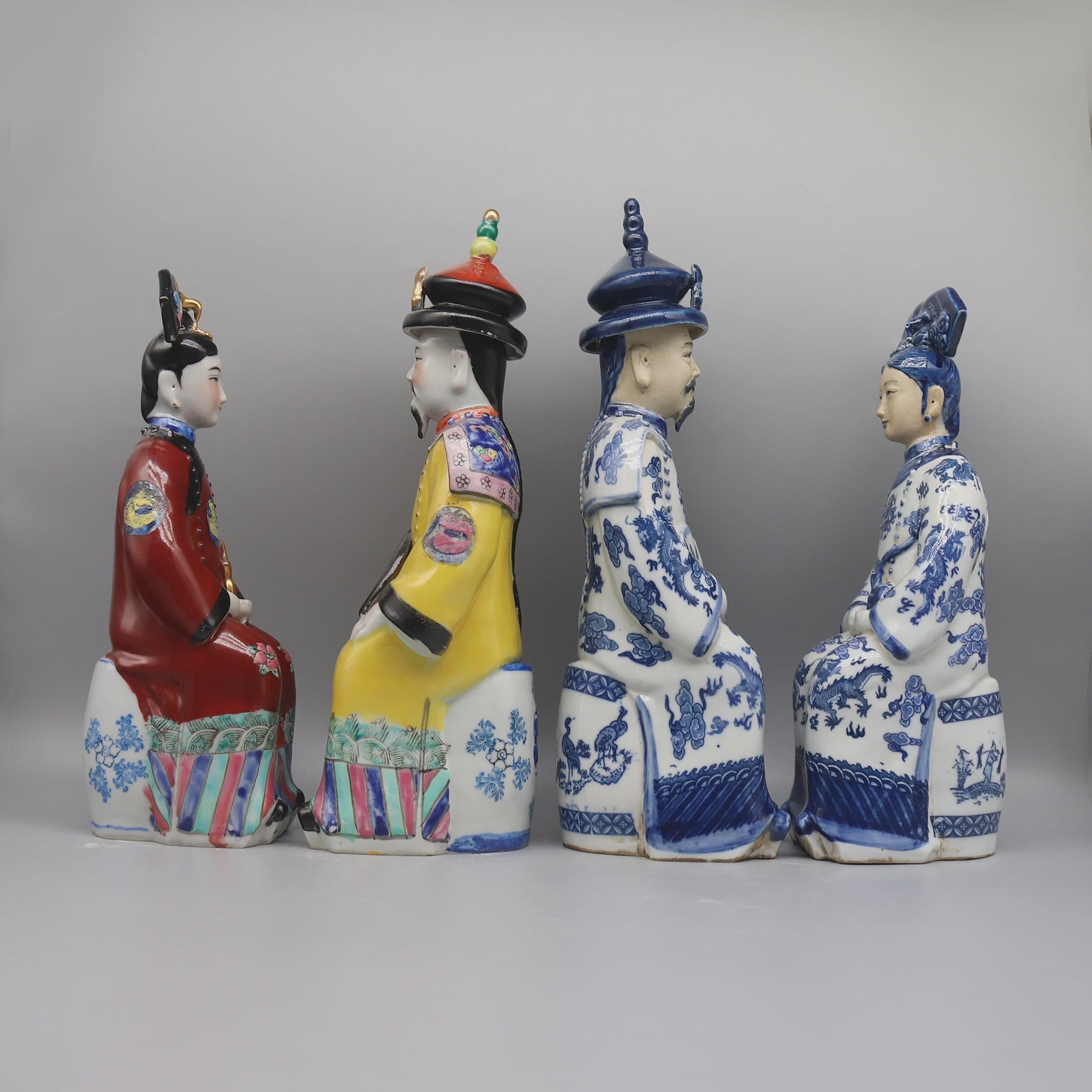 Set Keramische Beelden Chinese Keizer en Keizerin - Qing Dynastie Decoratie