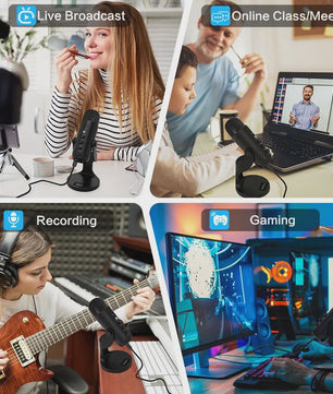 Haomuren USB Condenser Microfoon voor PC, Mac, Gaming, Streaming & Podcasts - Met Telefoon Adapter & Koptelefoon Uitgang