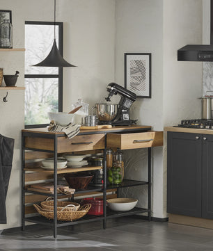 Keuken Eiland Trolley met Lades en Planken - Keukenwagen Sideboard